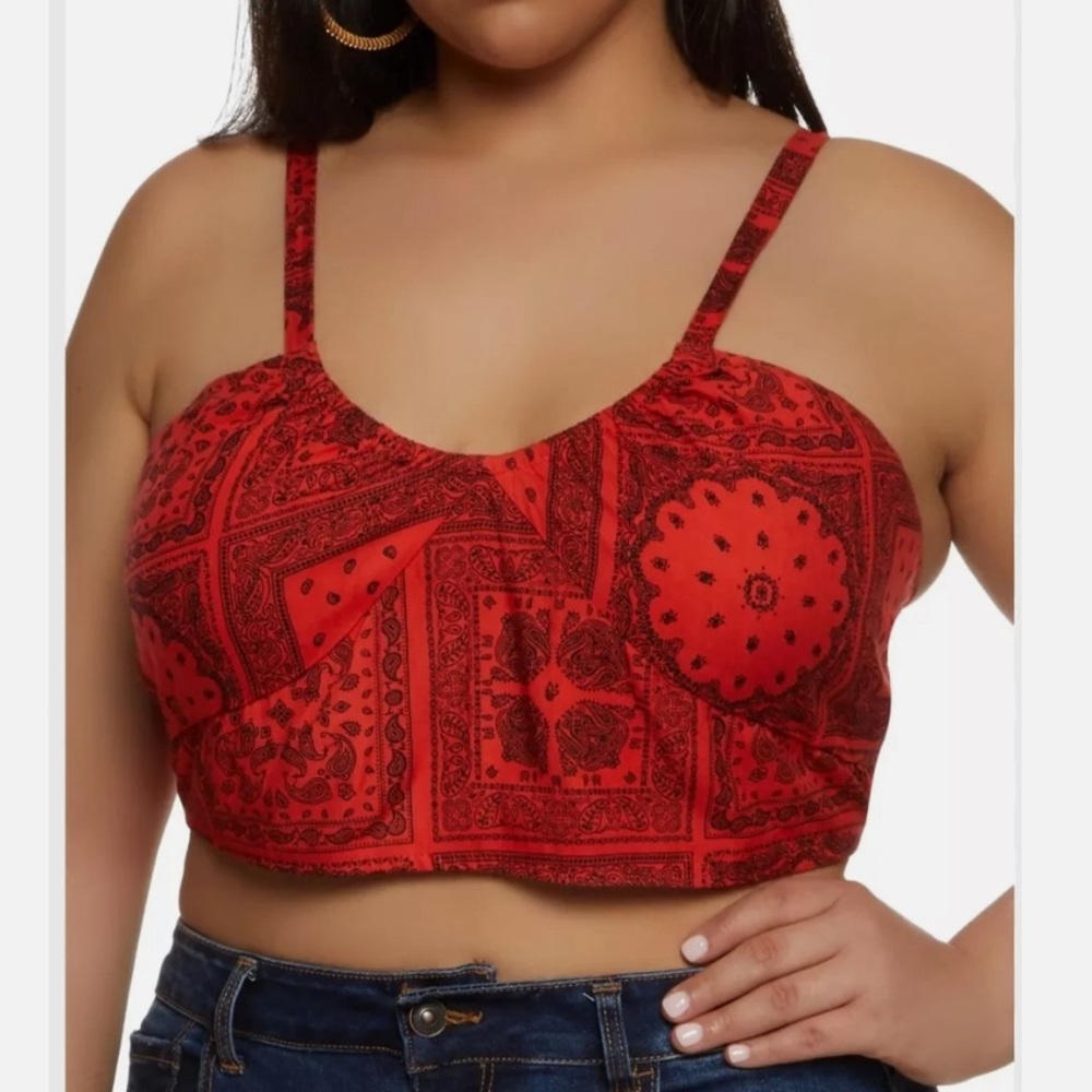 Soft Sport NWOT bandana print red tie back crop top size 3X
